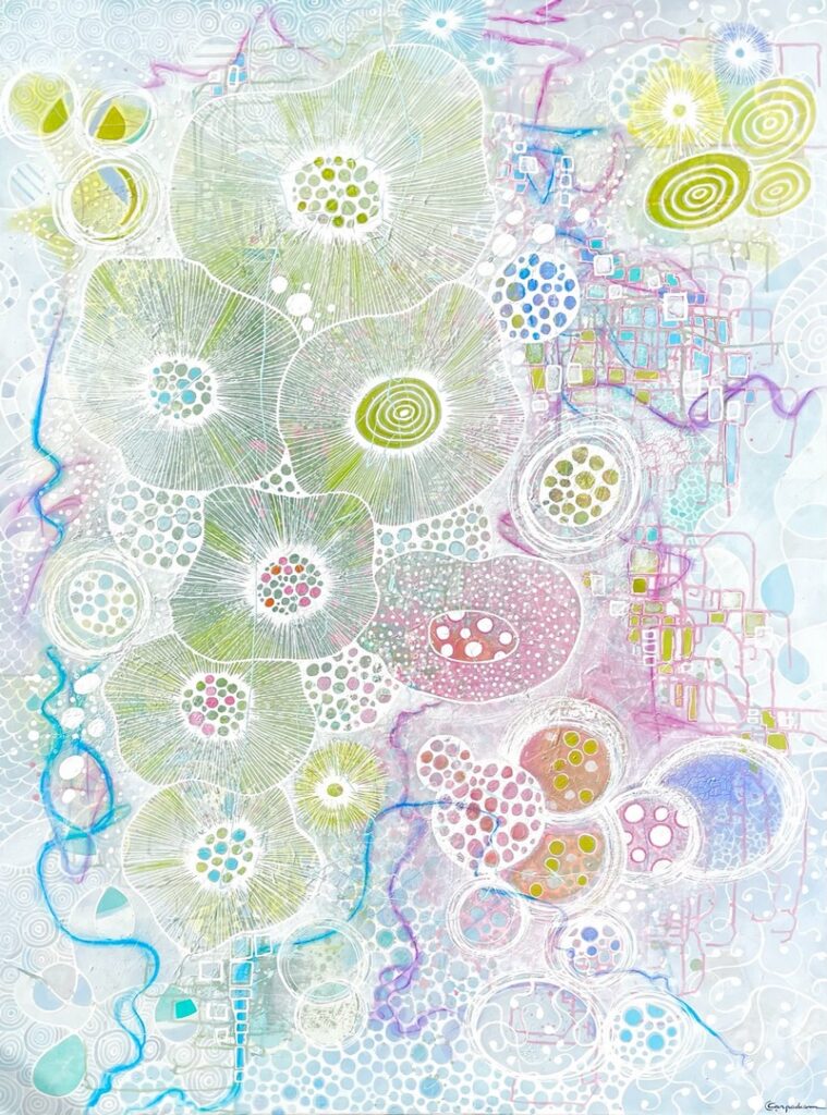 Œuvre moderne colorée évoquant Le Grand Presbytère; Salle d’exposition Martres Tolosane.