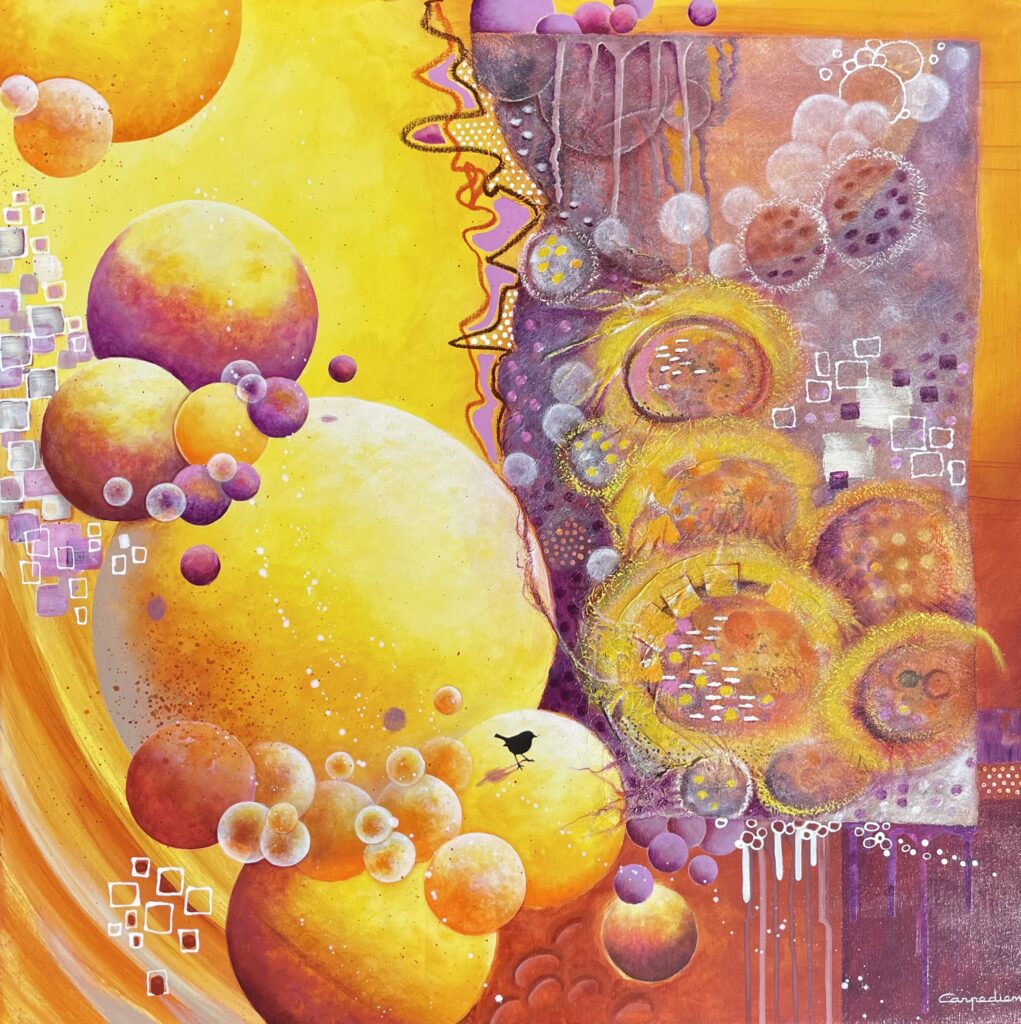 Œuvre colorée de formes sphériques, Le Grand Presbytère, Salle d’exposition Martres Tolosane.